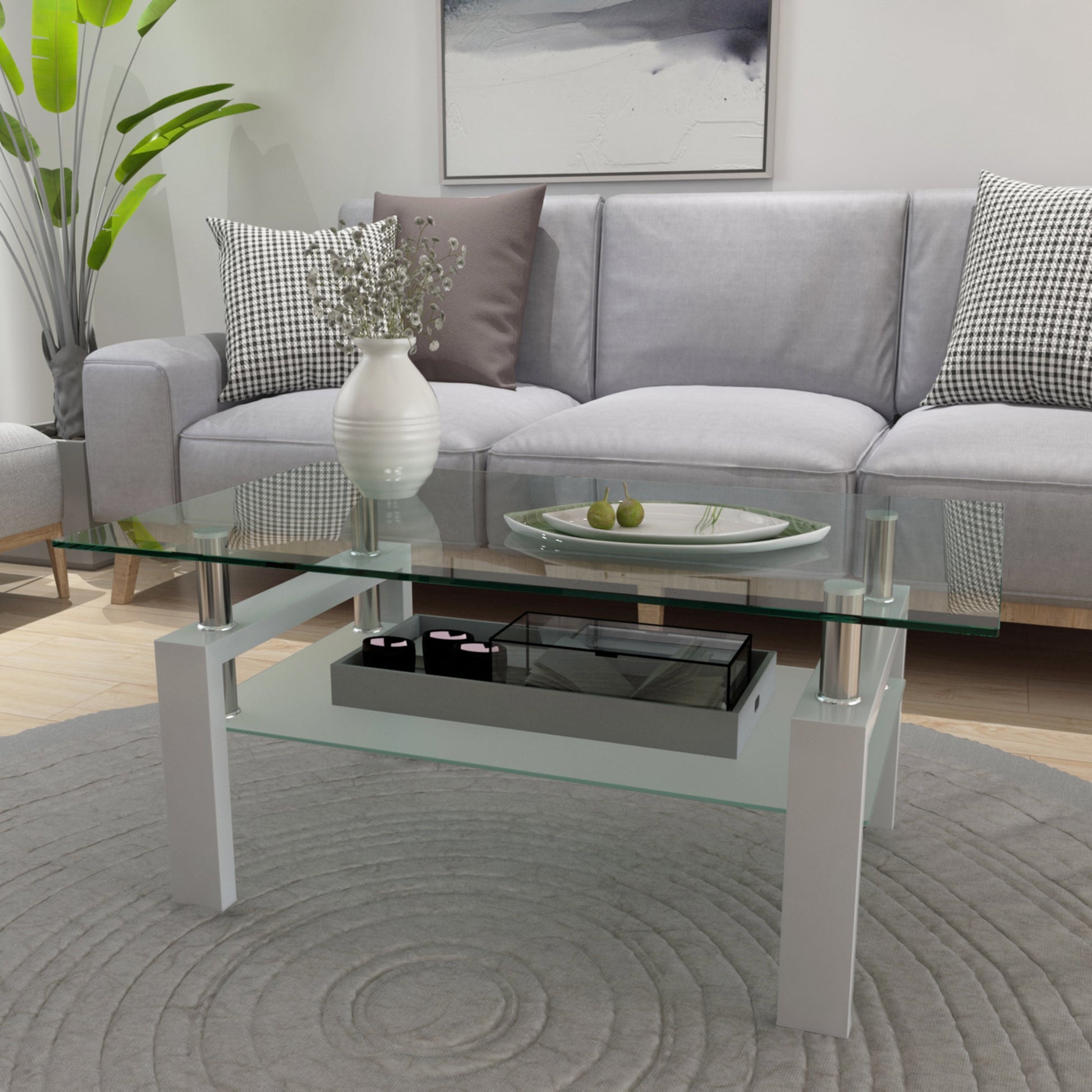 White Coffee Table Clear Coffee Table Modern Side Center Tables for Living Room Living Room Furniture - Korvel