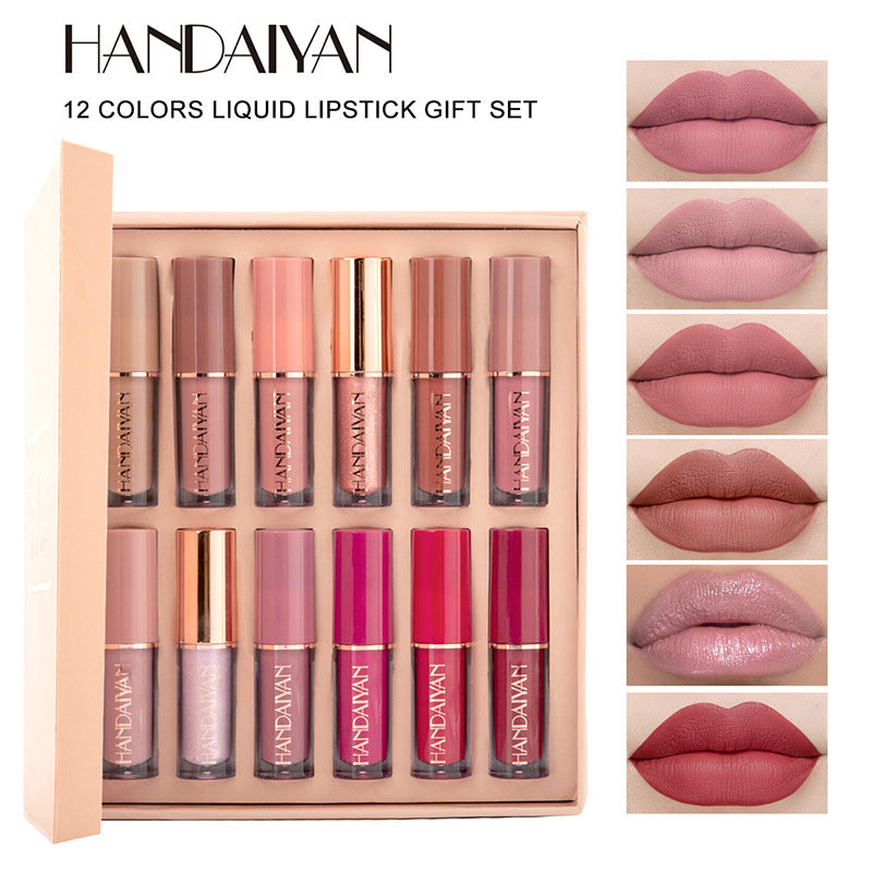 HANDAIYAN 12 Color Liquid Lipstick Set - Matte & Pearlescent