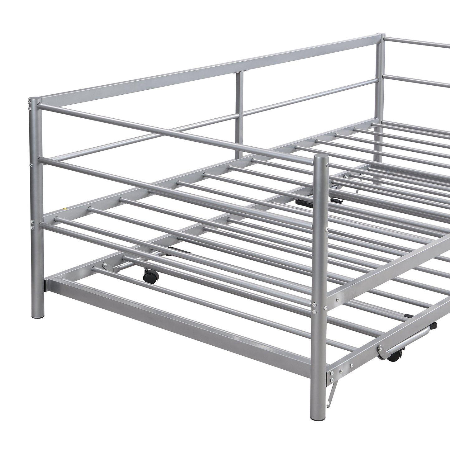 Twin Size Metal Daybed with Adjustable Trundle  Pop Up Trundle  Silver - Korvel