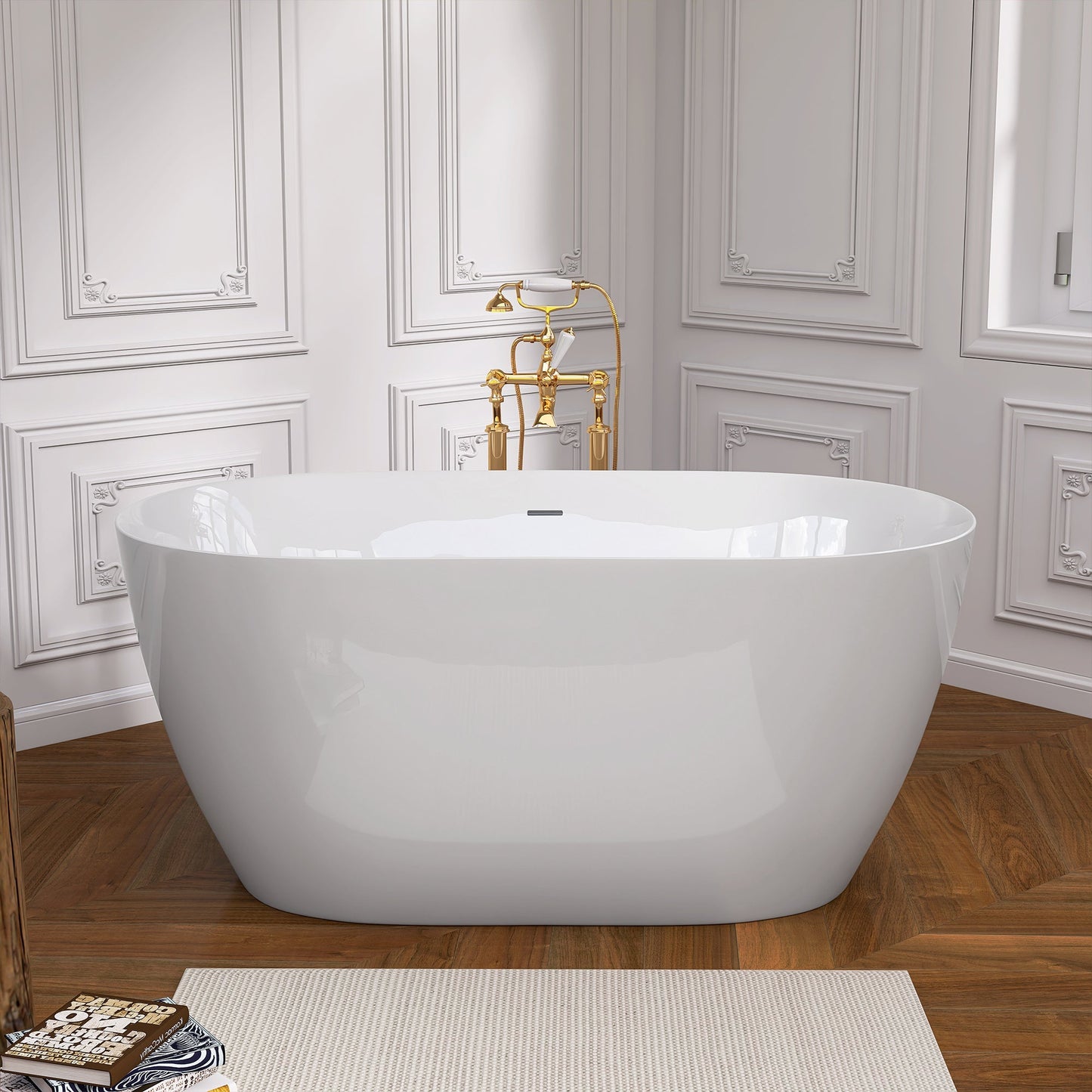 51 Inch Acrylic Freestanding Bathtub Contemporary Soaking White Tub with Overflow and Pop-up Drain Glossy White - Korvel