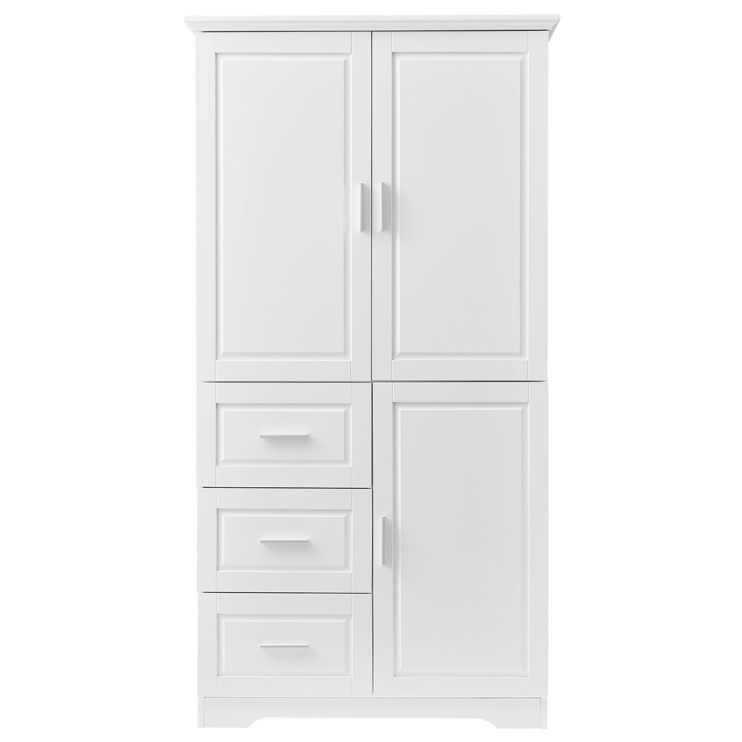 Tall and Wide Storage Cabinet with Doors for Bathroom/Office, Three Drawers, White - Korvel