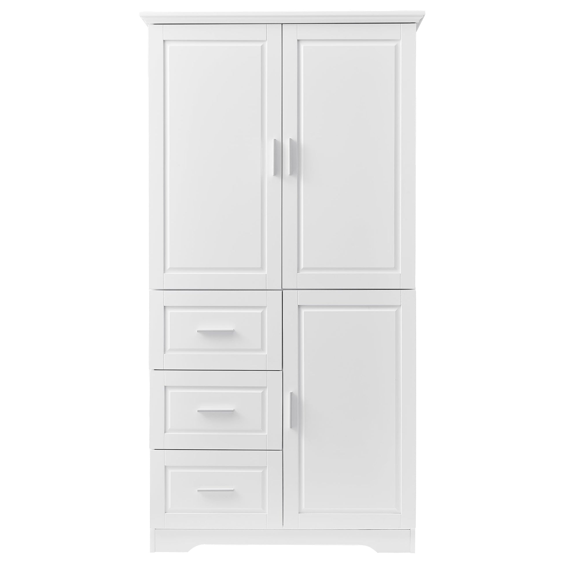 Tall and Wide Storage Cabinet with Doors for Bathroom/Office, Three Drawers, White - Korvel