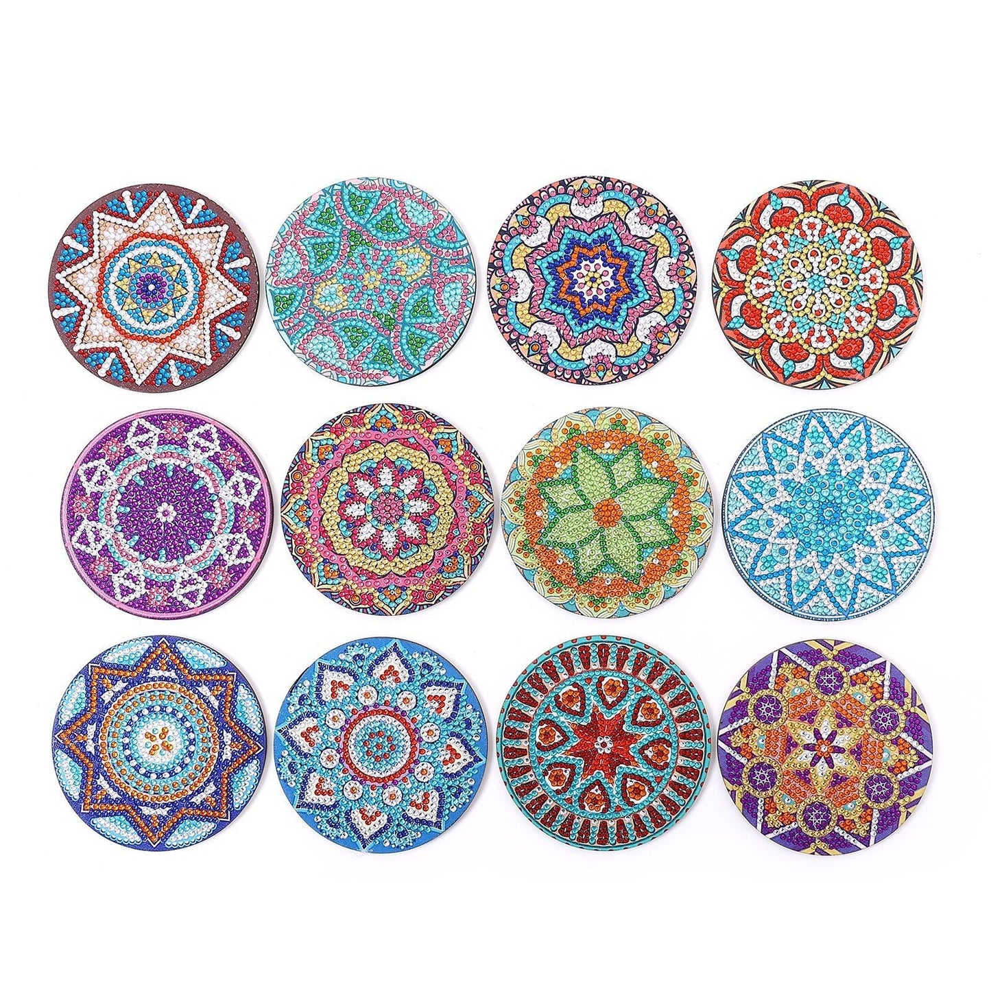 New DIY Diamond Painted Coaster Mat Set of 12 with Datura Pattern (Free Storage Shelf) - Korvel