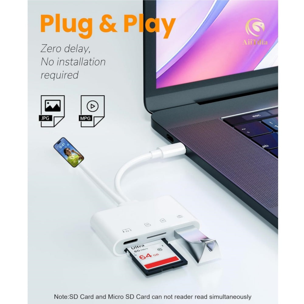 Dual line 4-in-1 mobile card reader suitable for Apple TypeC to TF/SD/USB/USB-C charging adapter - Korvel