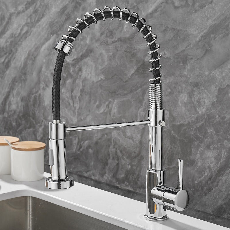 All copper rotatable cold and hot water dual mode sink, kitchen spring faucet - Korvel