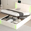Full Size Upholstered Bed with LED Lights,Hydraulic Storage System and USB Charging Station,White - Korvel