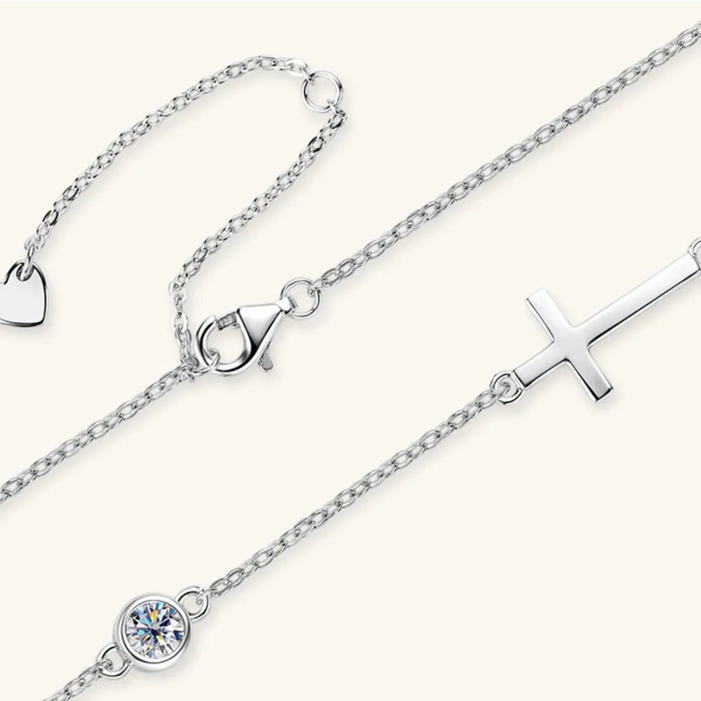 Cross 925 Sterling Silver Moissanite Necklace - Korvel