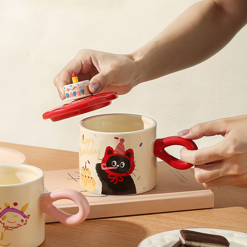 Charming Cartoon Cat Mug with Lid - Perfect Gift for Any Occasion