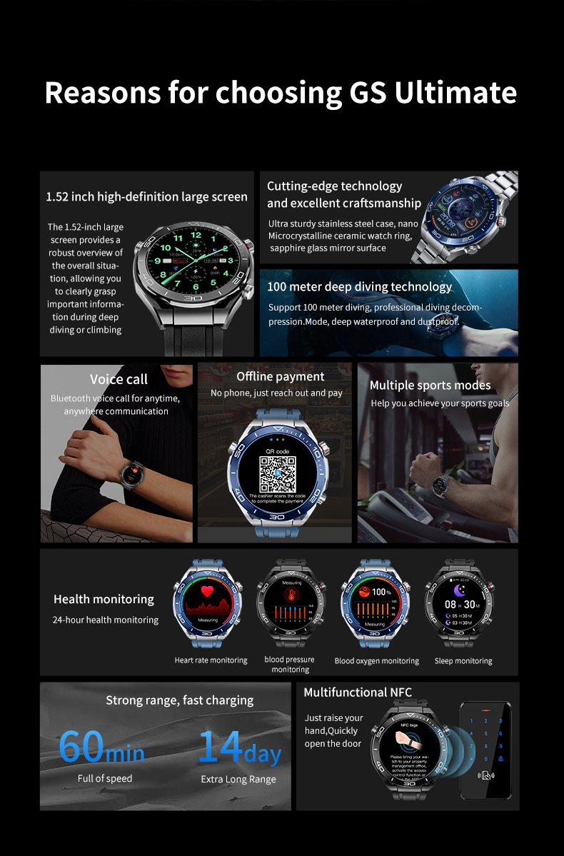 GS ultimate full touch screen smartwatch sports running Bluetooth call bracelet - Korvel
