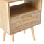 15.75" Rattan End table with drawer and solid wood legs Modern nightstand side table for living room natural - Korvel
