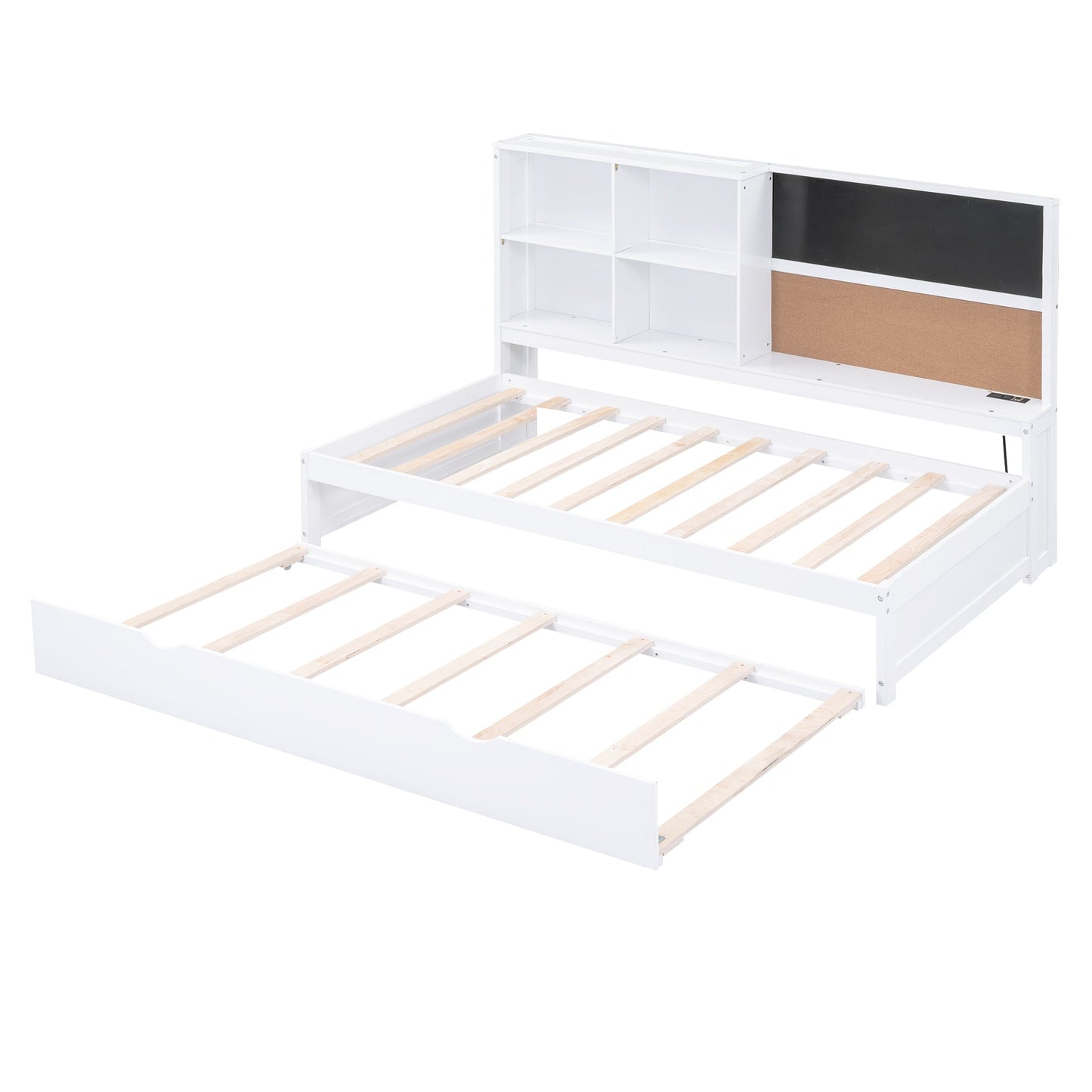 Cama nido elegante de tamaño twin con almacenamiento y cama extraíble - Blanca