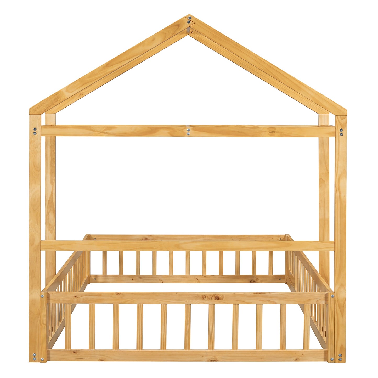 Wooden Full Size Children's Bed with Detachable Headboard and Integrated Clothes Drying Rack, Natural - Korvel