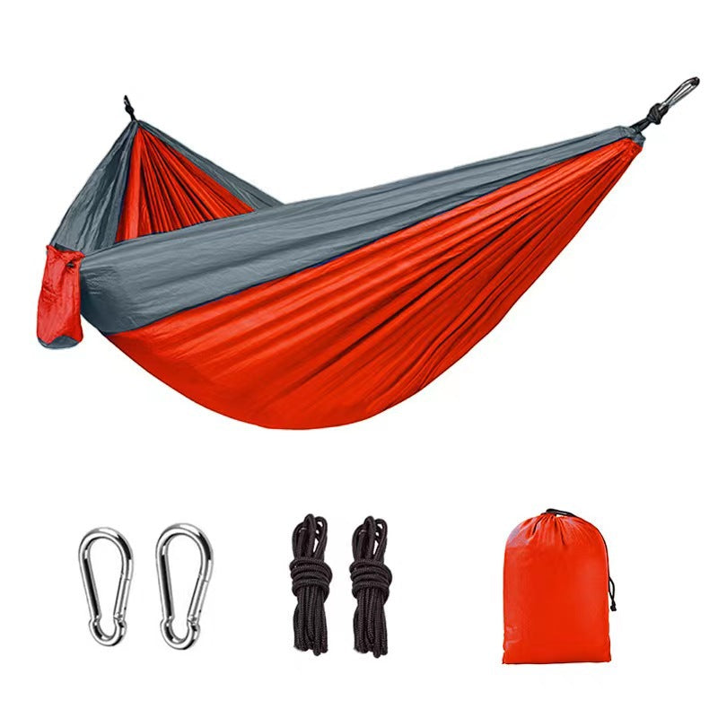 Light double nylon camping hammock with straps. Great for trips, beach, yard & garden. - Korvel