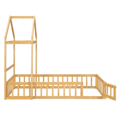 Natural Wooden Twin Size Children's Bed with Detachable Headboard