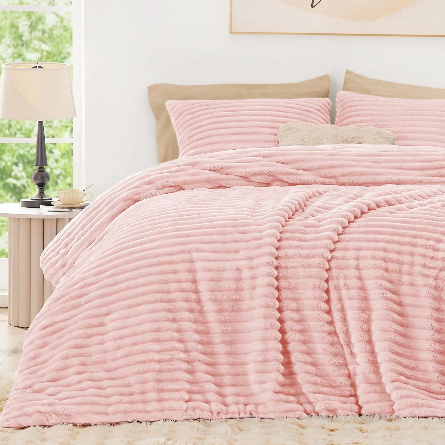 Juego de edredón esponjoso EXQ Home - Tamaño King Rosa
