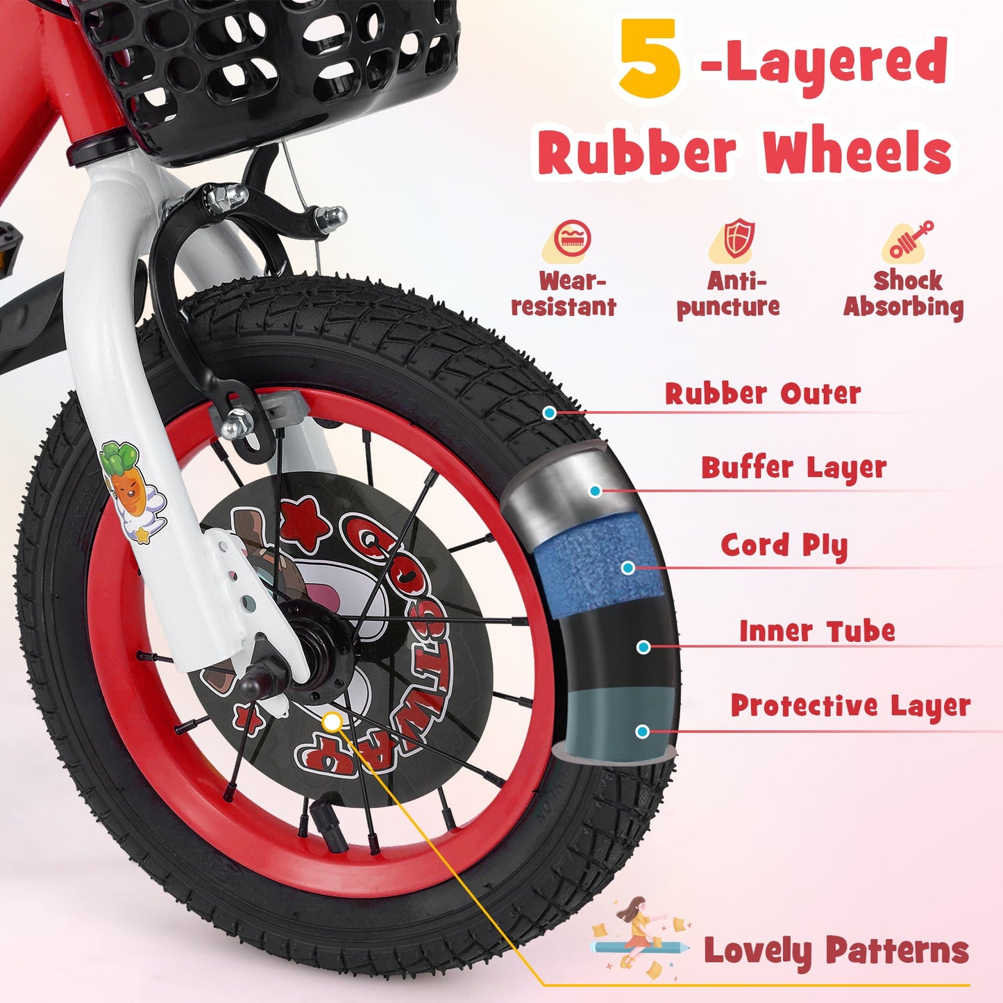Vélo pour enfants de 12 pouces avec caractéristiques réglables et panier de rangement