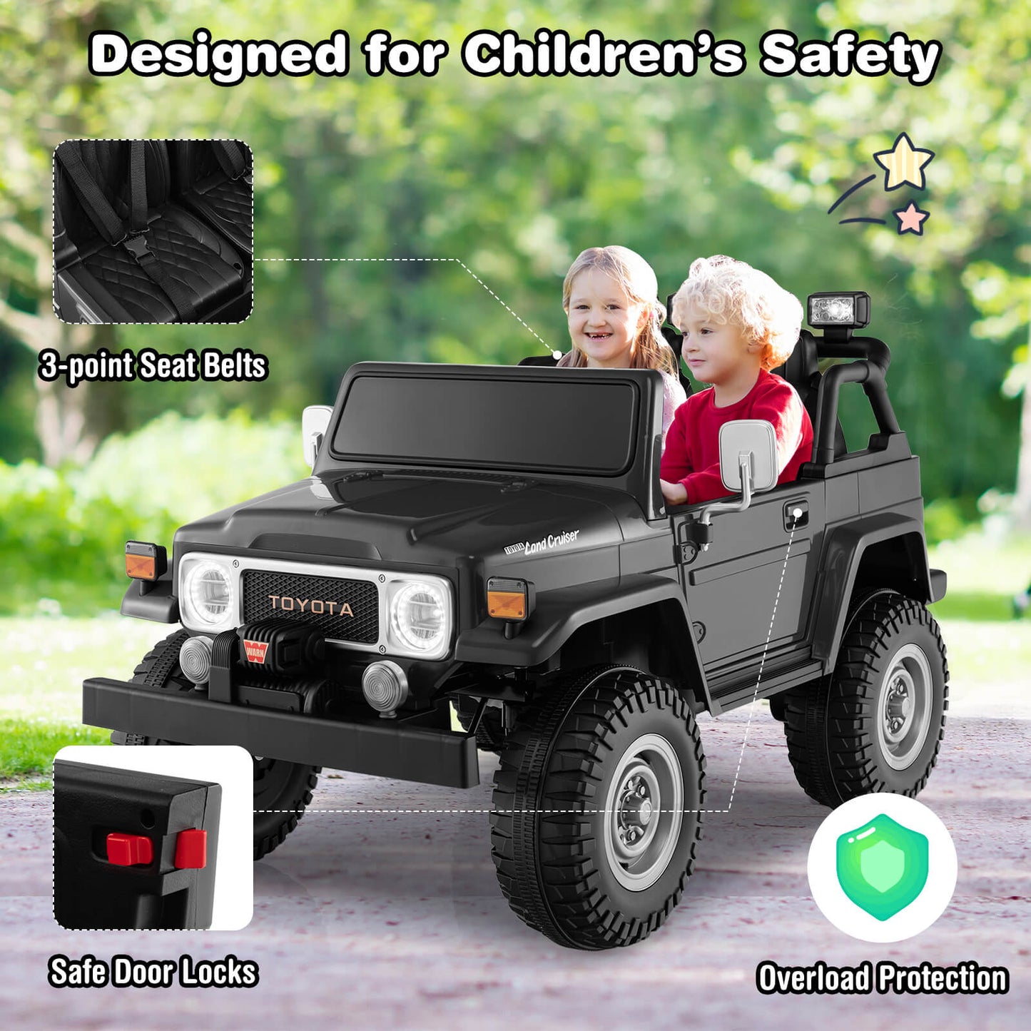 Coche Eléctrico Licenciado para Niños Toyota FJ40 de 12V con 2 Asientos - Negro