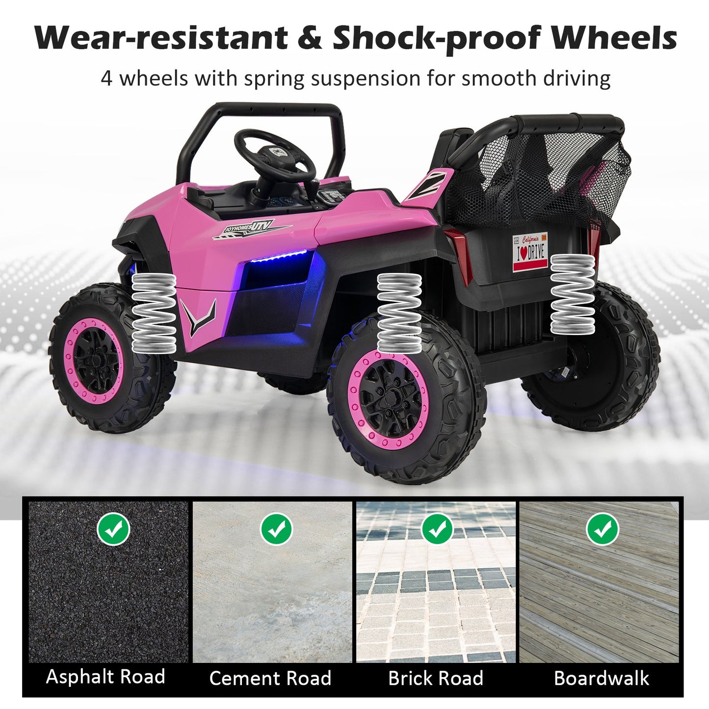 12V 2-Seater Kids Ride-On UTV - Pink