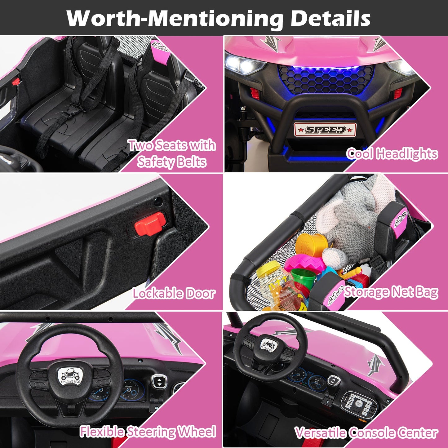 12V 2-Seater Kids Ride-On UTV - Pink