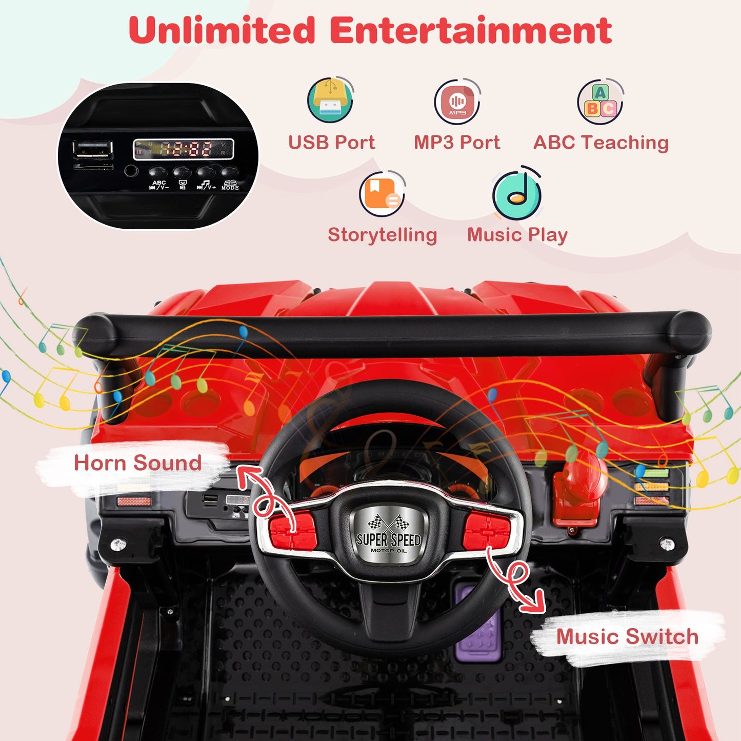 Vehículo Eléctrico Alimentado por Batería de 12V con Control Remoto - Rojo