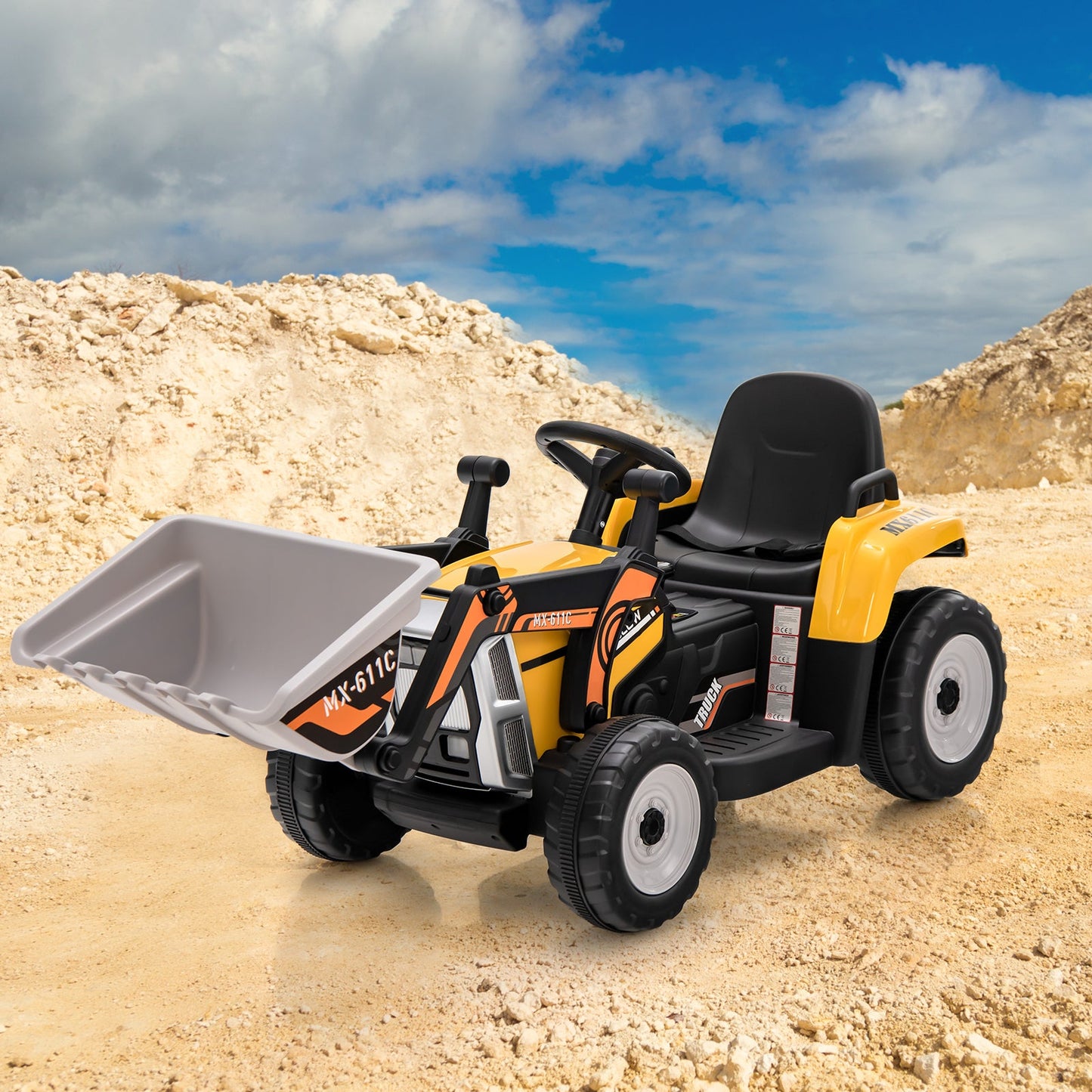 12V Battery Powered Kids Ride-On Excavator - Yellow