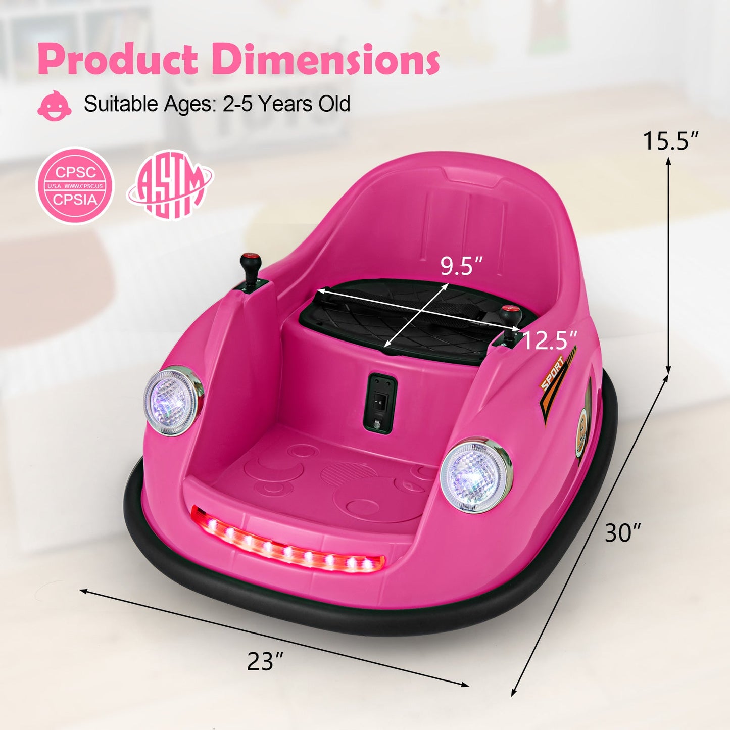 Voiture à bumper électrique pour enfants 12V - Rose