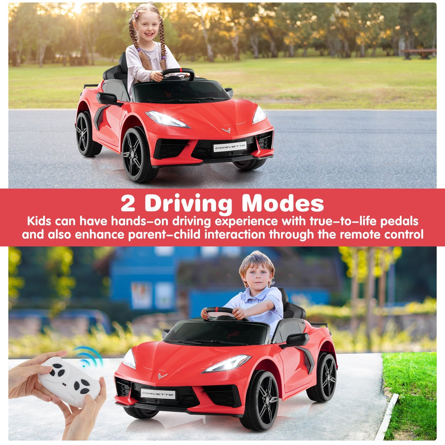 Coche eléctrico para niños de 12V - Chevrolet Corvette C8 con licencia