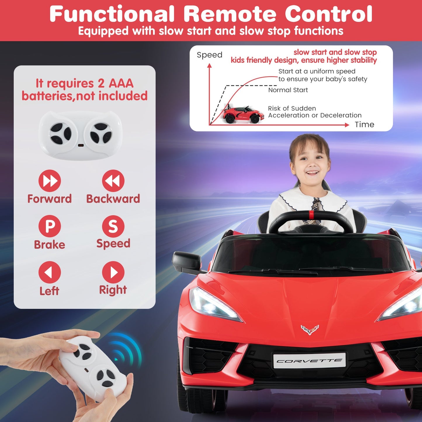 Coche eléctrico para niños de 12V - Chevrolet Corvette C8 con licencia
