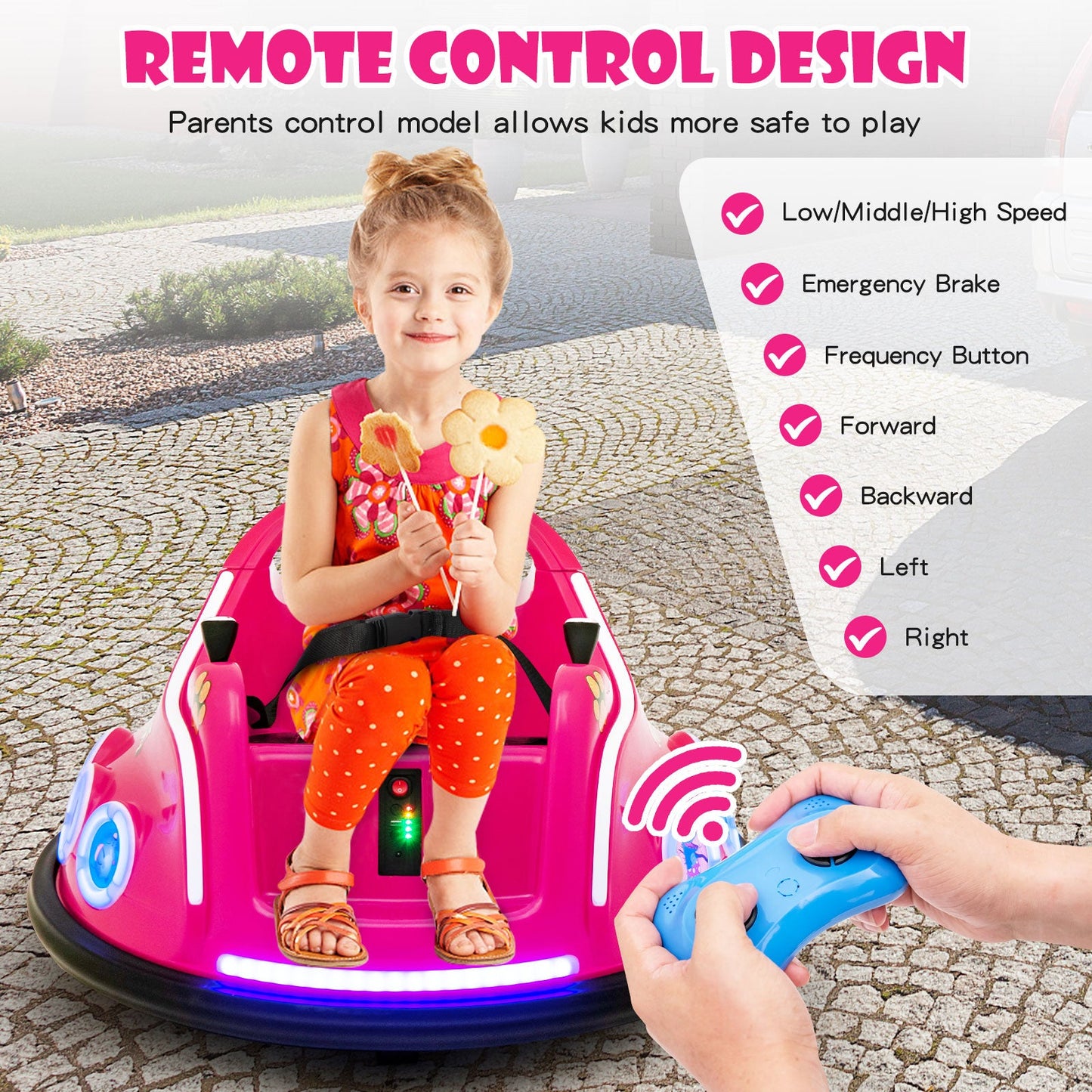 Coche Eléctrico de 12V con Control Remoto - Rosa