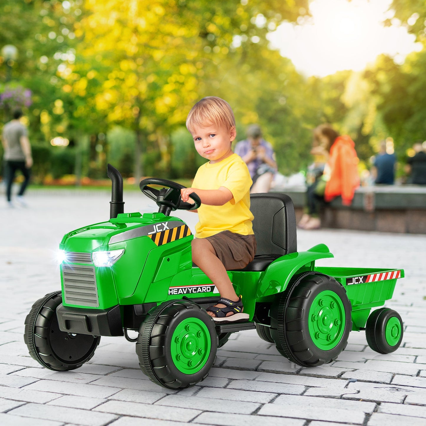 Tractor Infantil Eléctrico de 12V con Remolque y Control Remoto - Verde