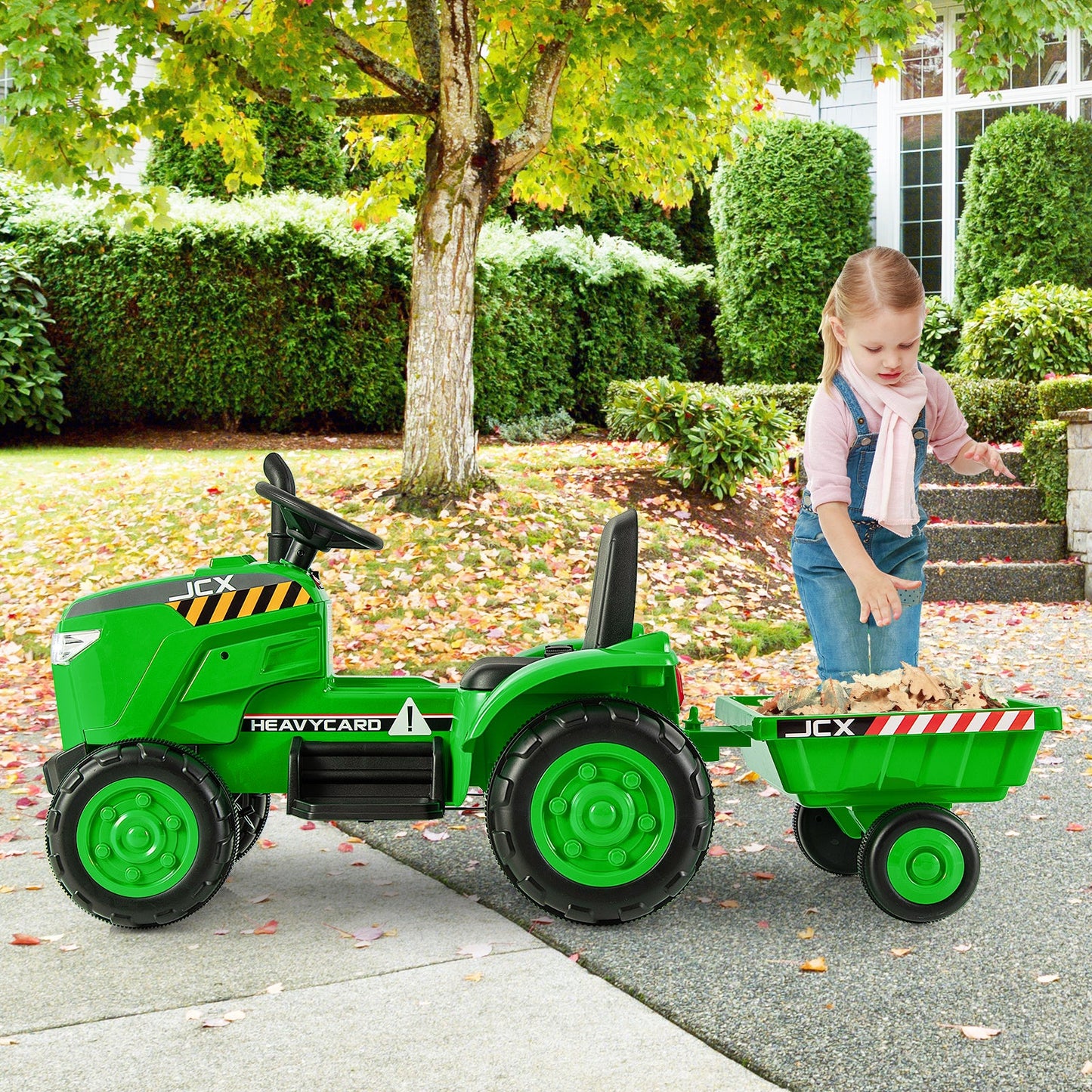 Tractor Infantil Eléctrico de 12V con Remolque y Control Remoto - Verde