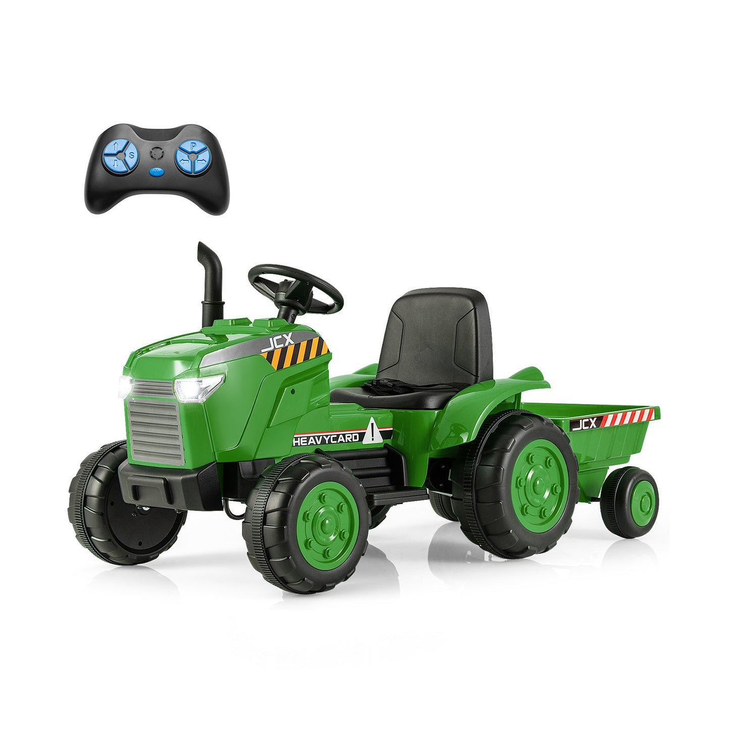 Tractor Infantil Eléctrico de 12V con Remolque y Control Remoto - Verde