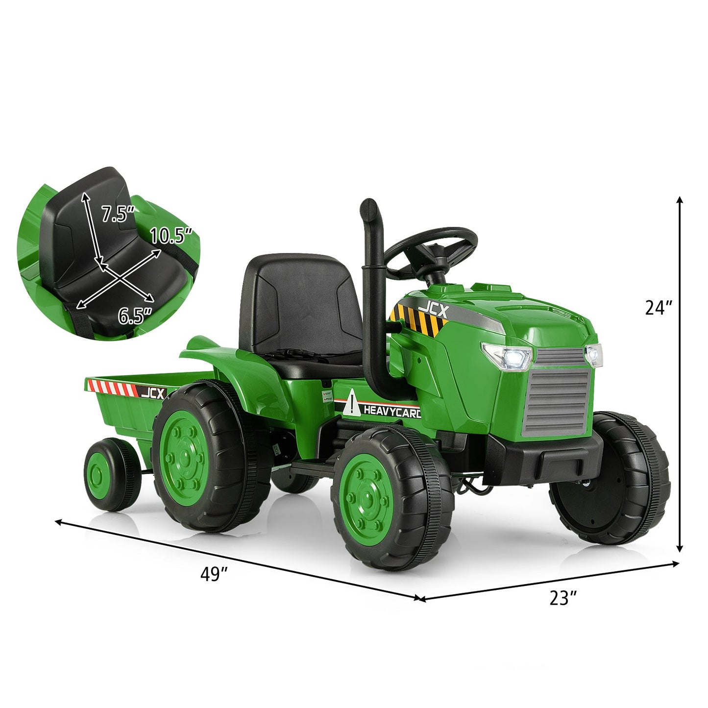 Tractor Infantil Eléctrico de 12V con Remolque y Control Remoto - Verde
