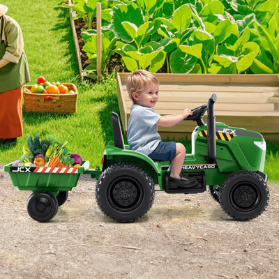 12V 2-in-1 Kids Ride On Tractor with Trailer - Grayish Green