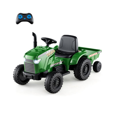 12V 2-in-1 Kids Ride On Tractor with Trailer - Grayish Green