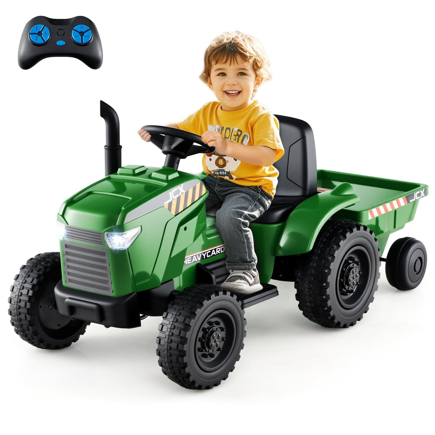 Tracteur pour enfants 12V 2-en-1 avec remorque - Vert grisâtre