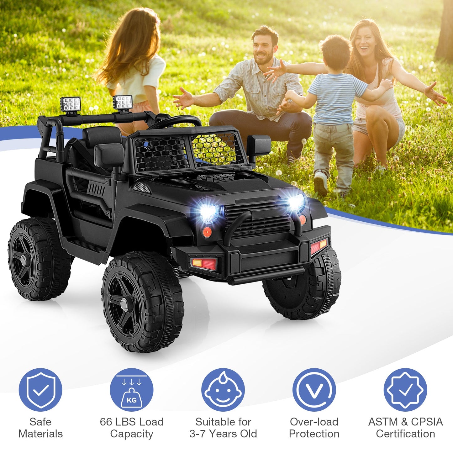 12V Kids Ride On Truck with Remote Control - Black