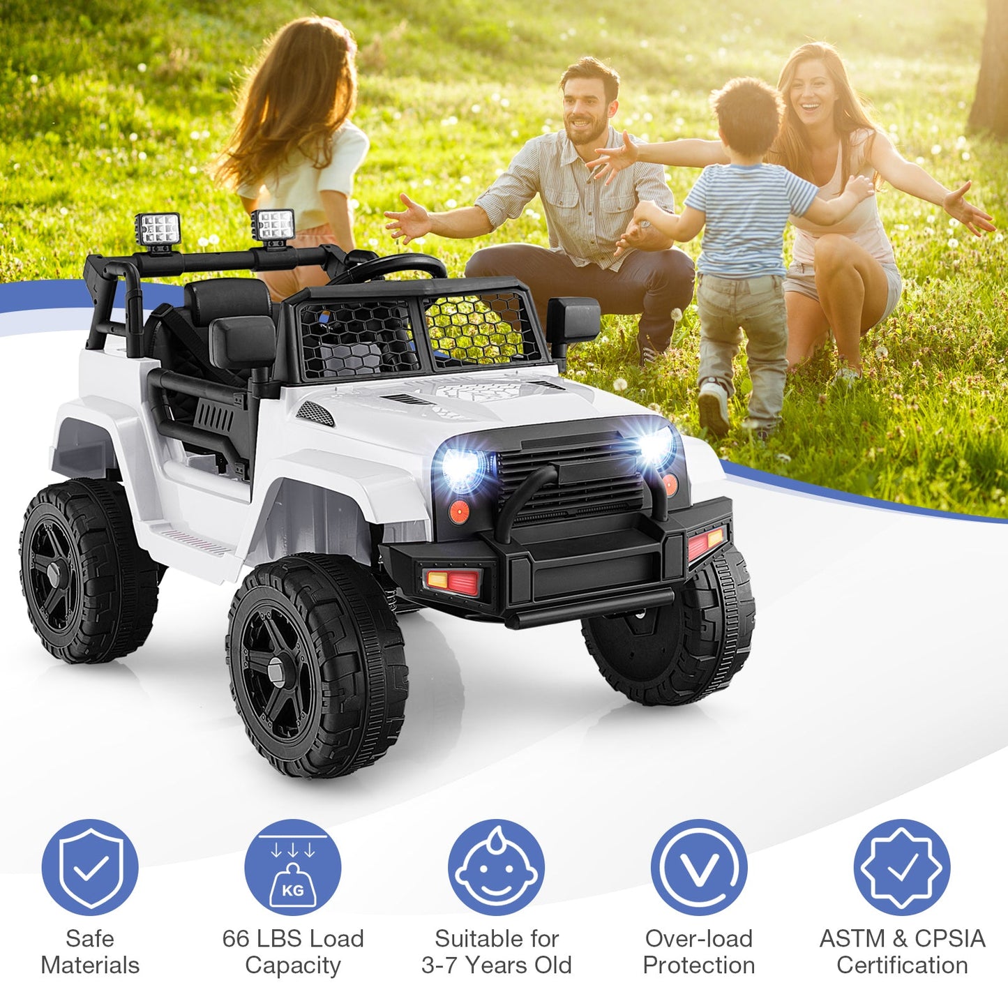 Camion pour enfants 12V avec télécommande - Blanc
