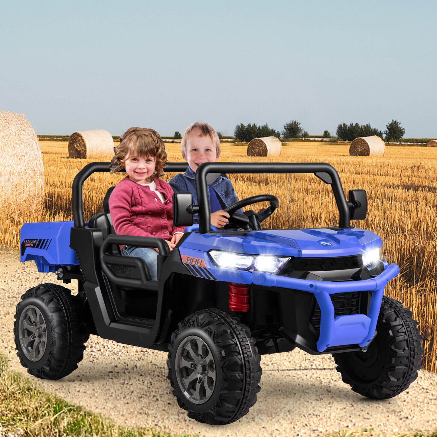 2-Seater Kids Ride On Dump Truck with Dump Bed - Blue