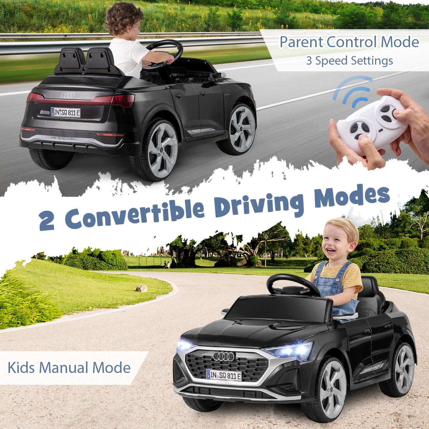 12V Kids Ride-On Car Licensed Audi SQ8 - Black