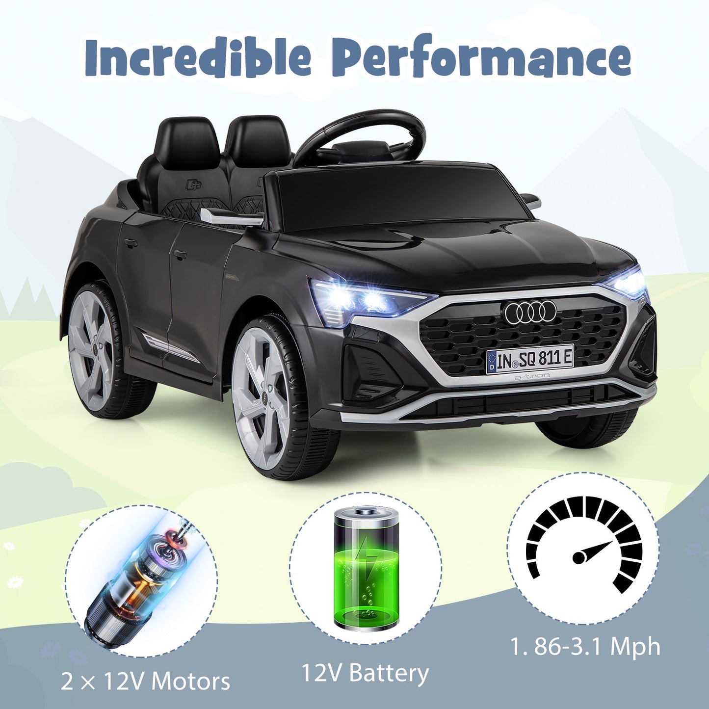 12V Kids Ride-On Car Licensed Audi SQ8 - Black