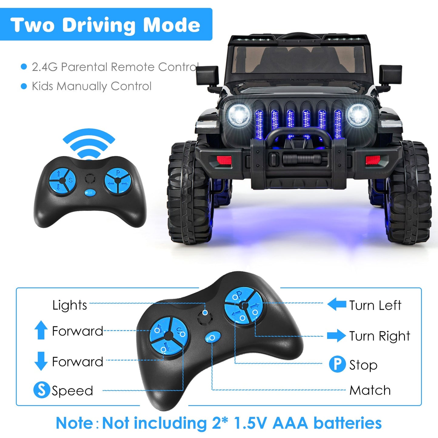 Coche Jeep para Niños de 12V con Control Remoto - Negro Sólido