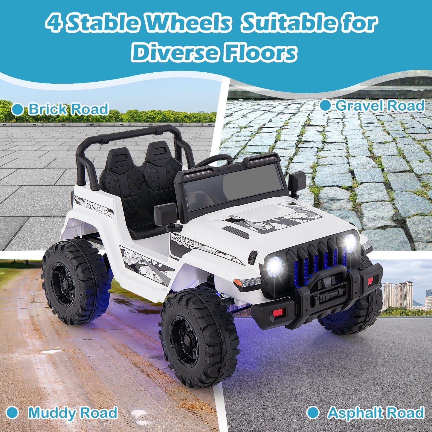 12V Kids Ride-on Jeep Car with Remote Control - White