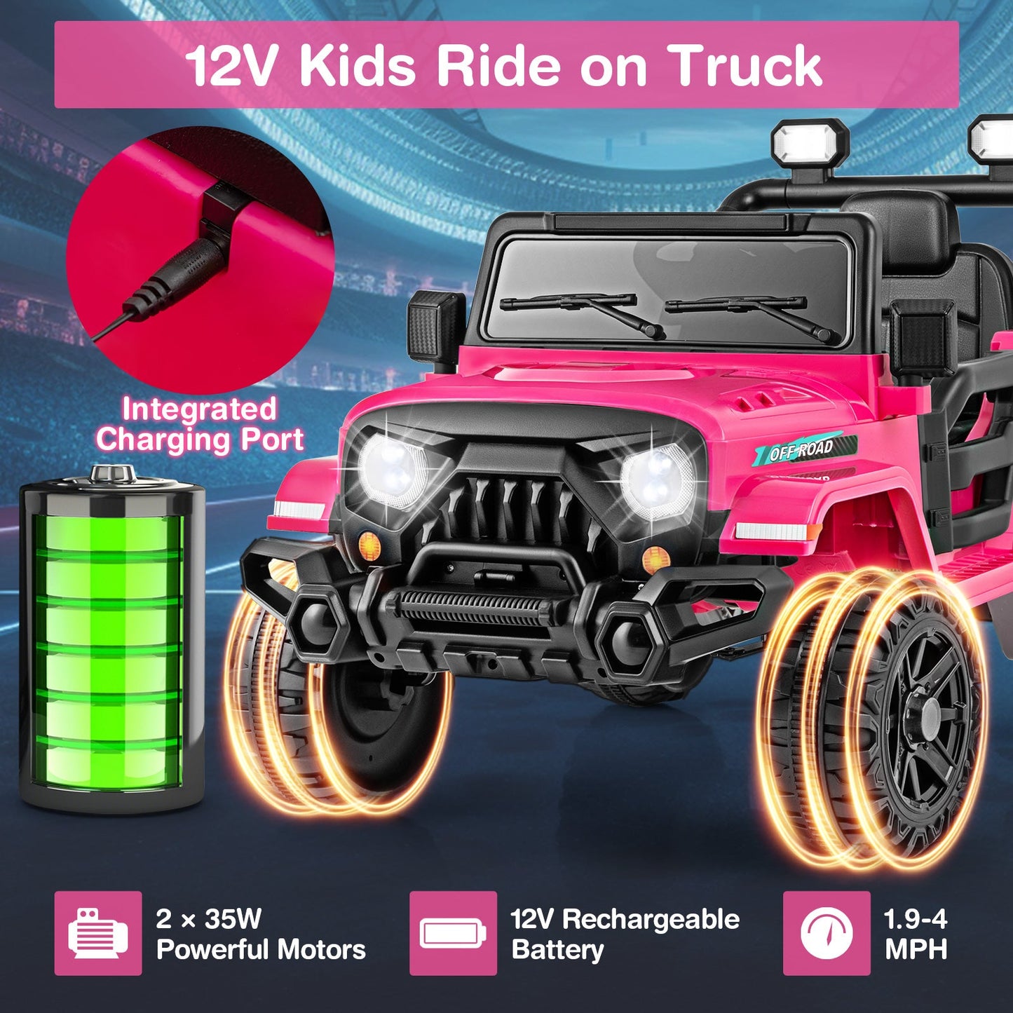 12V Kids Ride-On Truck Car with Remote Control - Pink