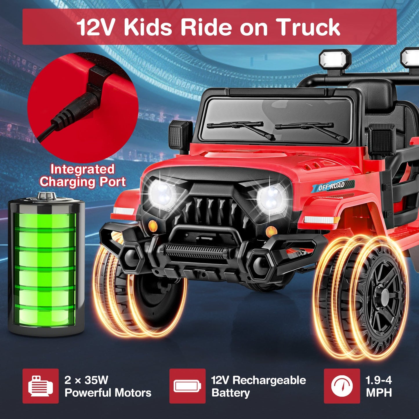 Camion Gbruno 12V pour enfants avec télécommande - Rouge