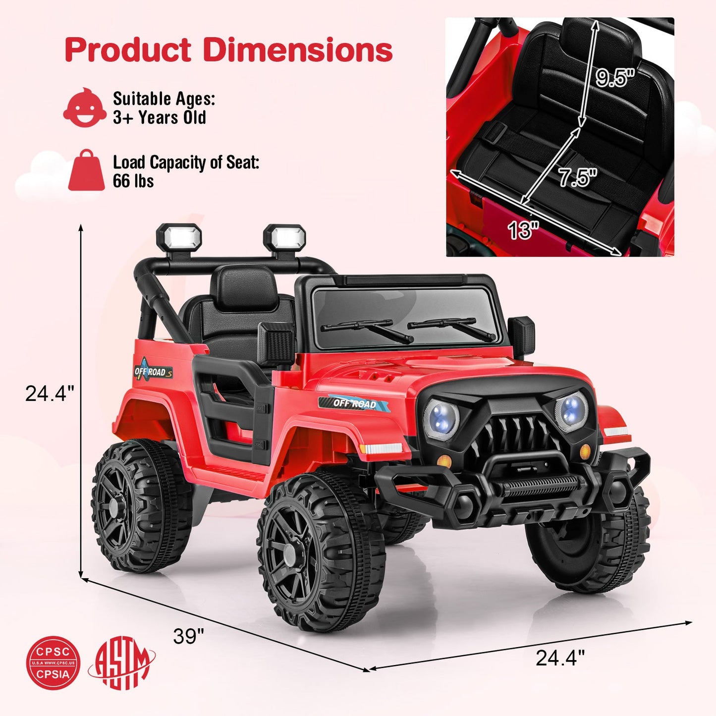 Camion Gbruno 12V pour enfants avec télécommande - Rouge