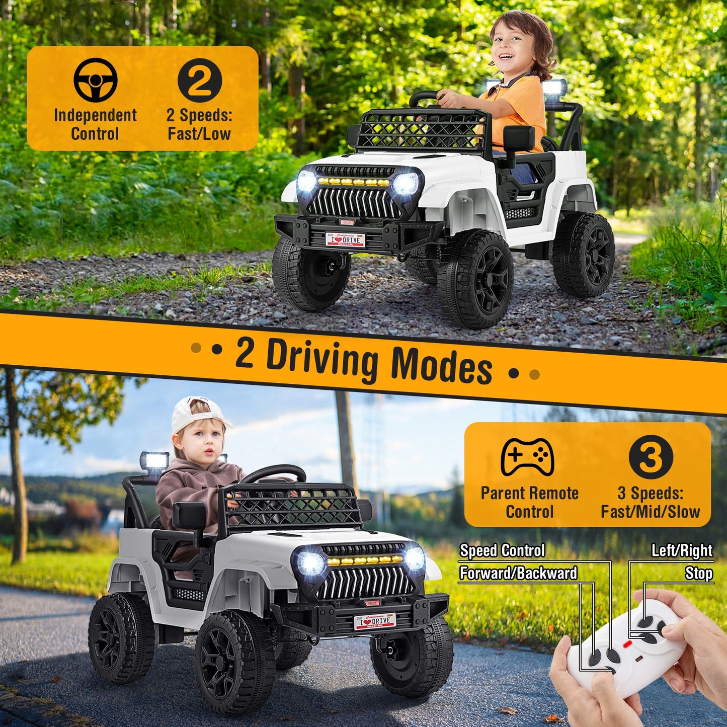 Camión para Niños de 12V con Control Remoto y Música - Blanco