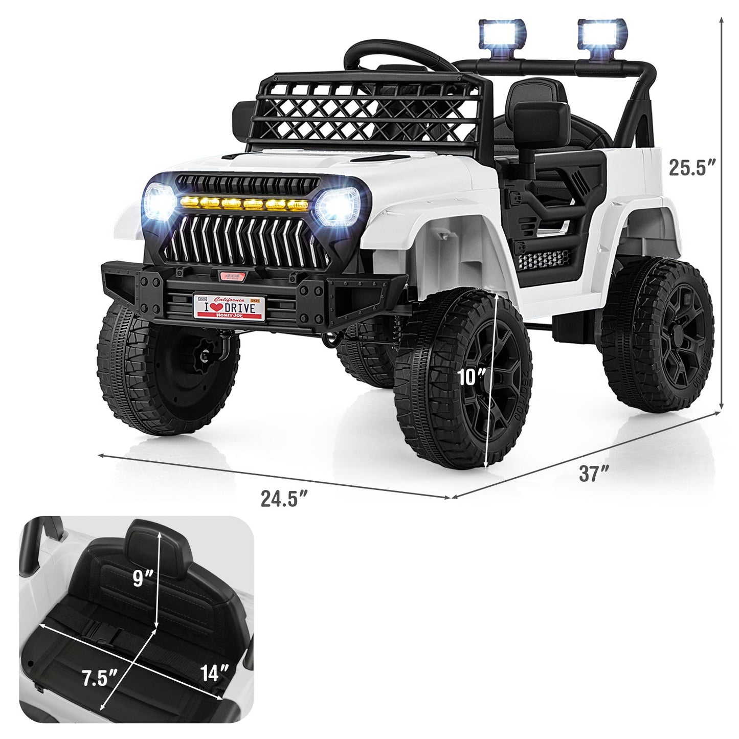 Camión para Niños de 12V con Control Remoto y Música - Blanco