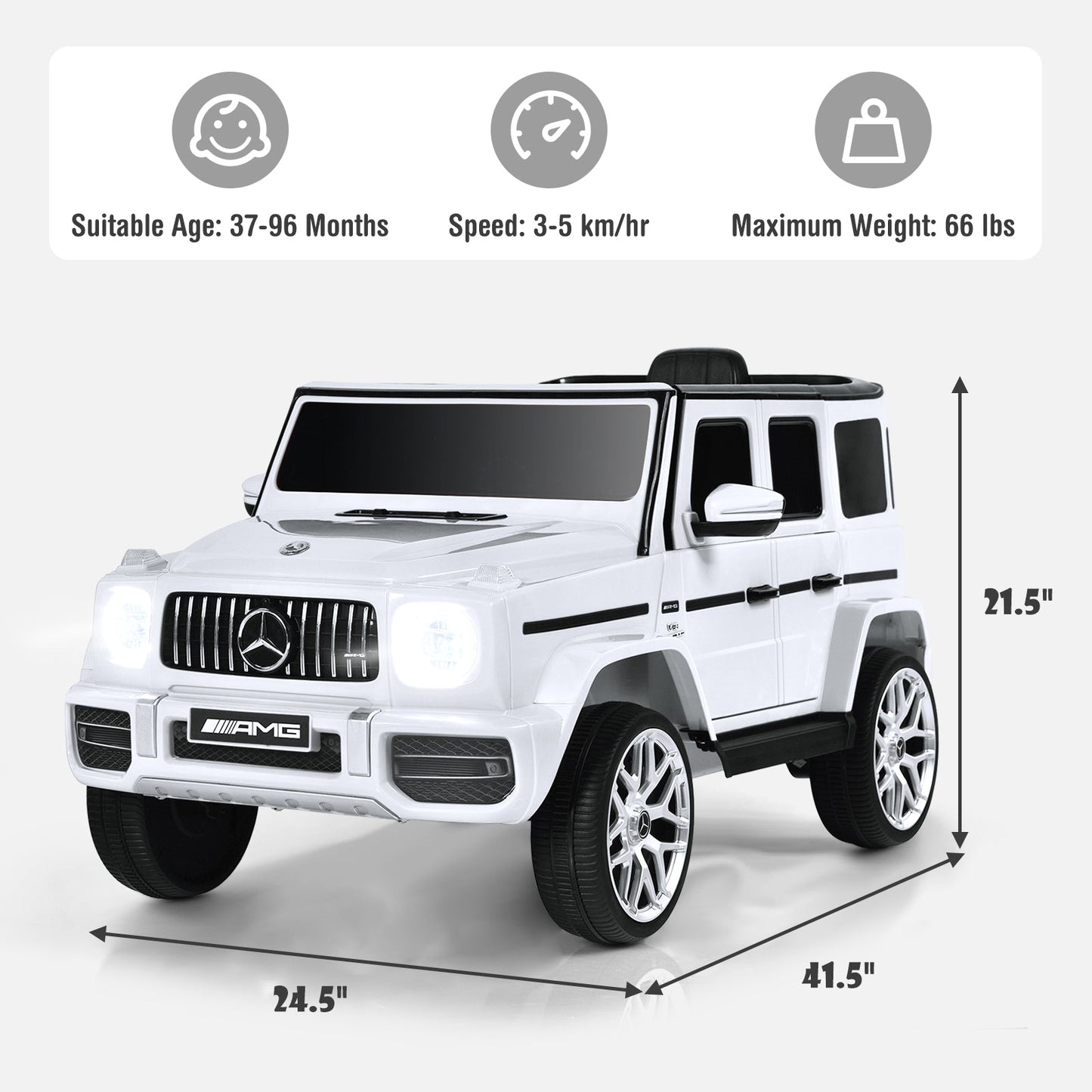 12V Mercedes-Benz G63 Kids Ride On Car - White
