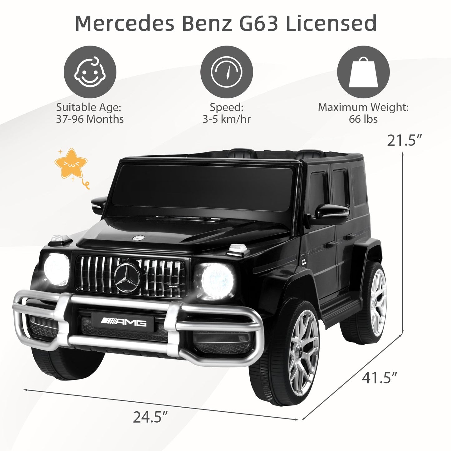 Coche de Paseo Licenciado Mercedes-Benz G63 de 12V para Niños - Negro